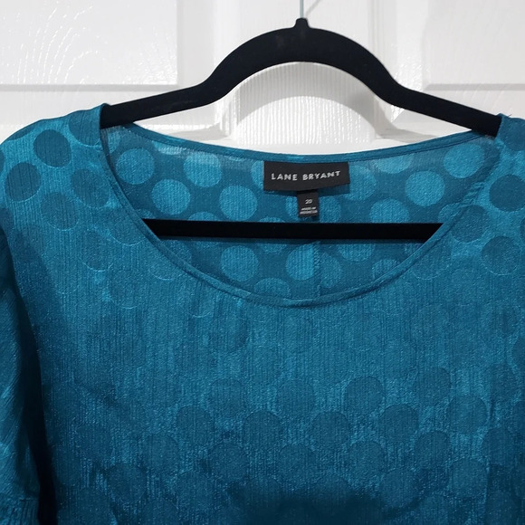 Lane Bryant Dark Turquoise Polka Dot Ruffled Sleeve Blouse in Size 20 - Picture 3 of 9